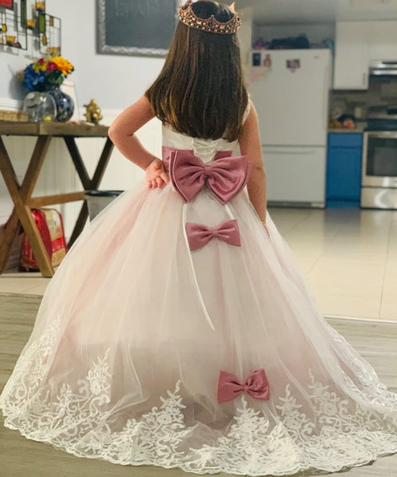WDE Princess Pale Pink Long Girls Pageant Dresses Kids Prom Puffy Tulle Ball Gown US 12 - Image 3